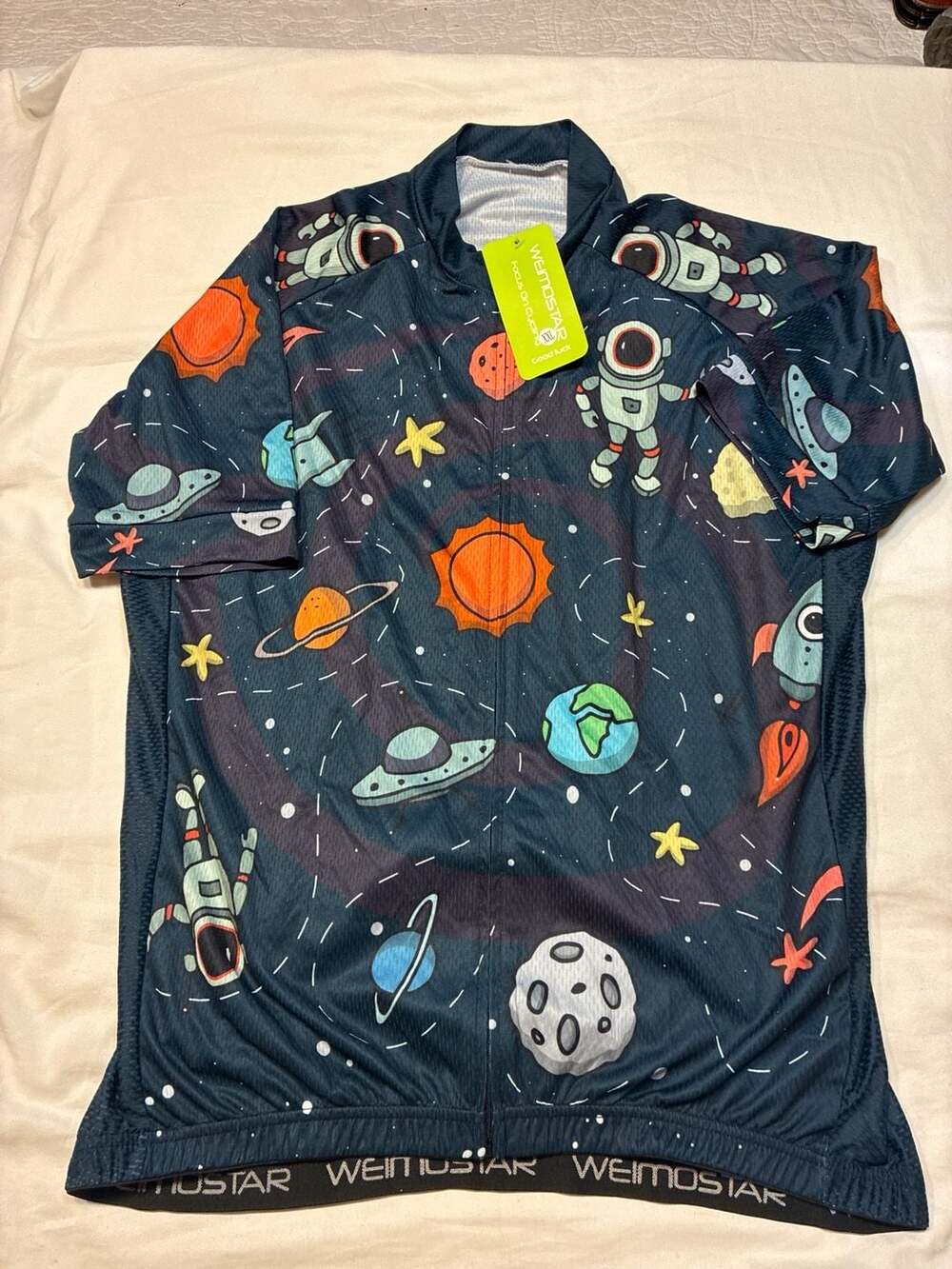 Weimostar Space Walker Astronaut Cartoon Short Sleeve Cycling Jersey XXL